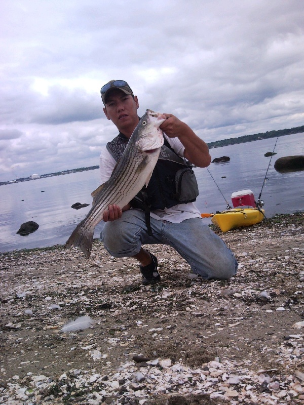 striper on the kayak